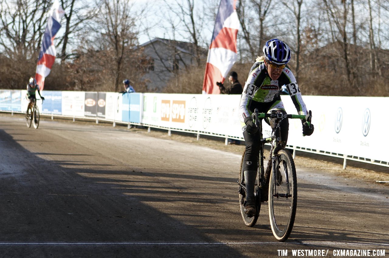 Walker holds off Walberg at the finish. 2012 Cyclocross National Championships, Masters Women 60 and over. © Tim Westmore